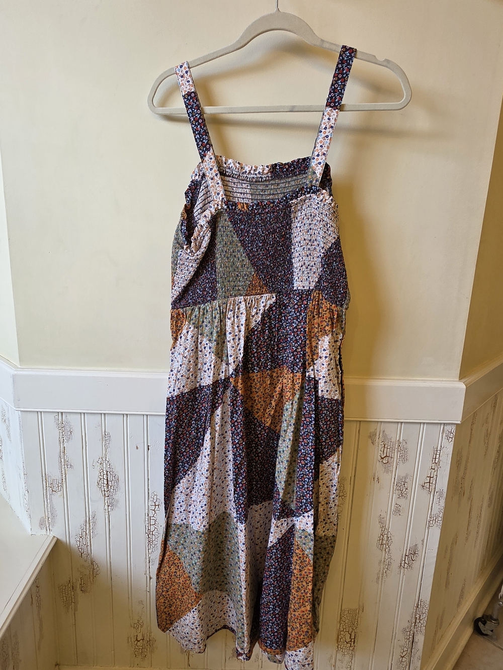 Universal Thread Patchwork Square-Neck Midi Dress — White, Brown, Orange, Green - Picture 3 of 4